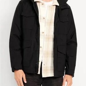 Men's Black Utility Hooded Jacket. NWT